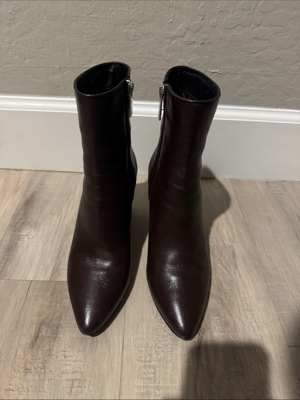 Aquatalia Dark Brown Pointed Toe Mid-Heel Ankle Boots